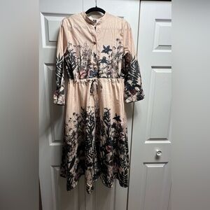 Floral Beige Midi Dress